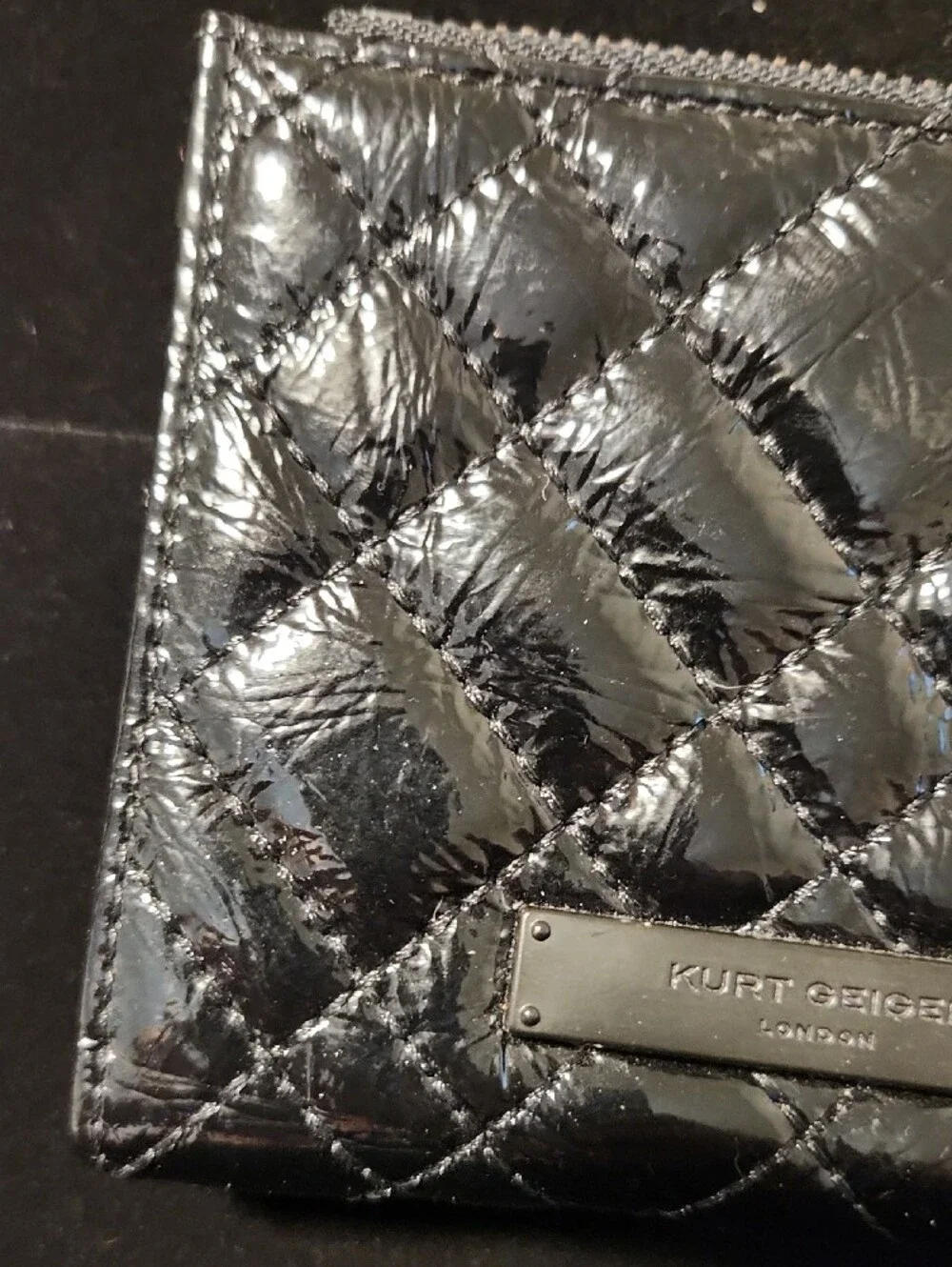 Kurt Geiger London Diamond Quilted Patent Bifold Wallet / Zip Card Holder - NWT